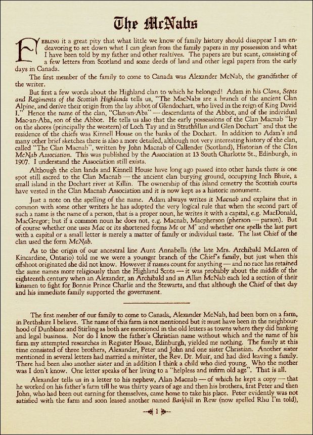 Descendents of Alexander & Katherine McNab - Page 1